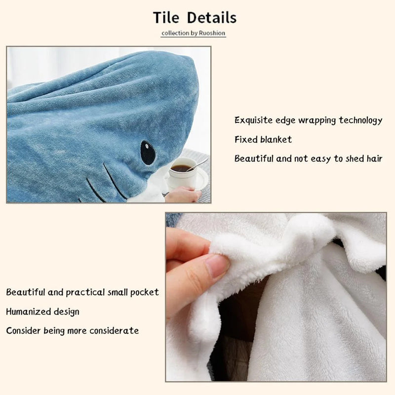 Cartoon Shark Sleeping Bag Pajamas Office Nap Shark Blanket Karakal Pajama Sets Fabric Mermaid Shawl Blanket For Christmas Gift