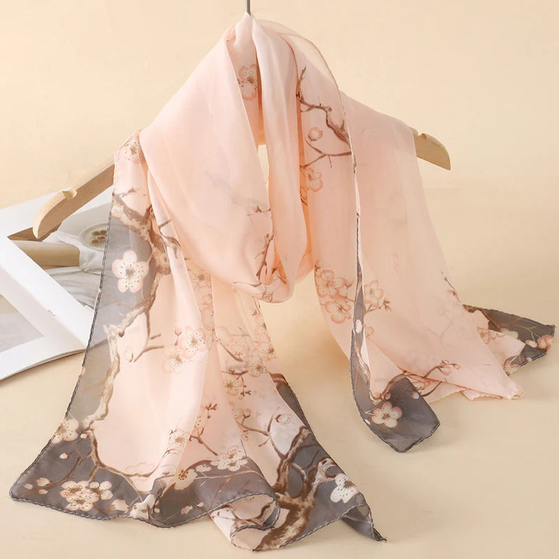 2024 New Print Chiffon Scarf Shawl Women Sunscreen Silk Scarf Turban Long Wrap Beach Travel Outdoor Accessories Trendy Headband