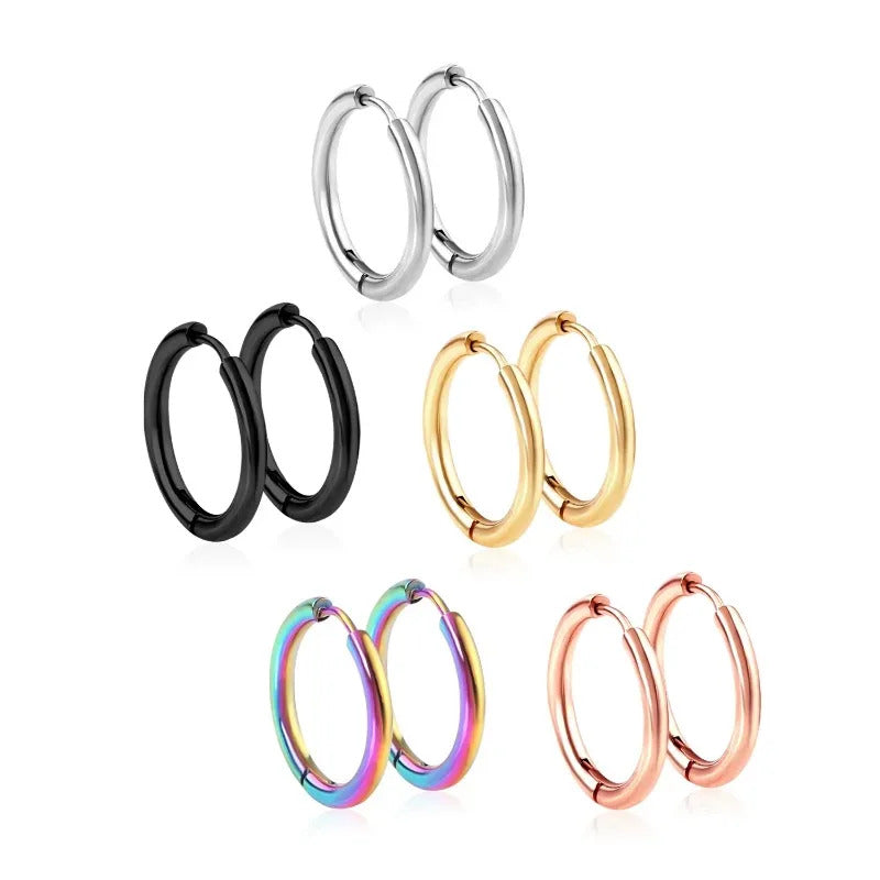 2Pcs Small Hoop Earrings for Women Men, Silver Color Stainles Steel Round Circle Pendientes Mujer 2023 Hypoallergeic