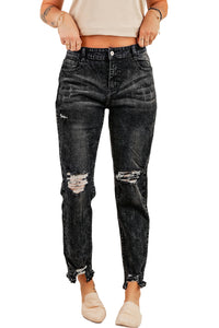 Black Ripped Slim Fit Washed Jeans