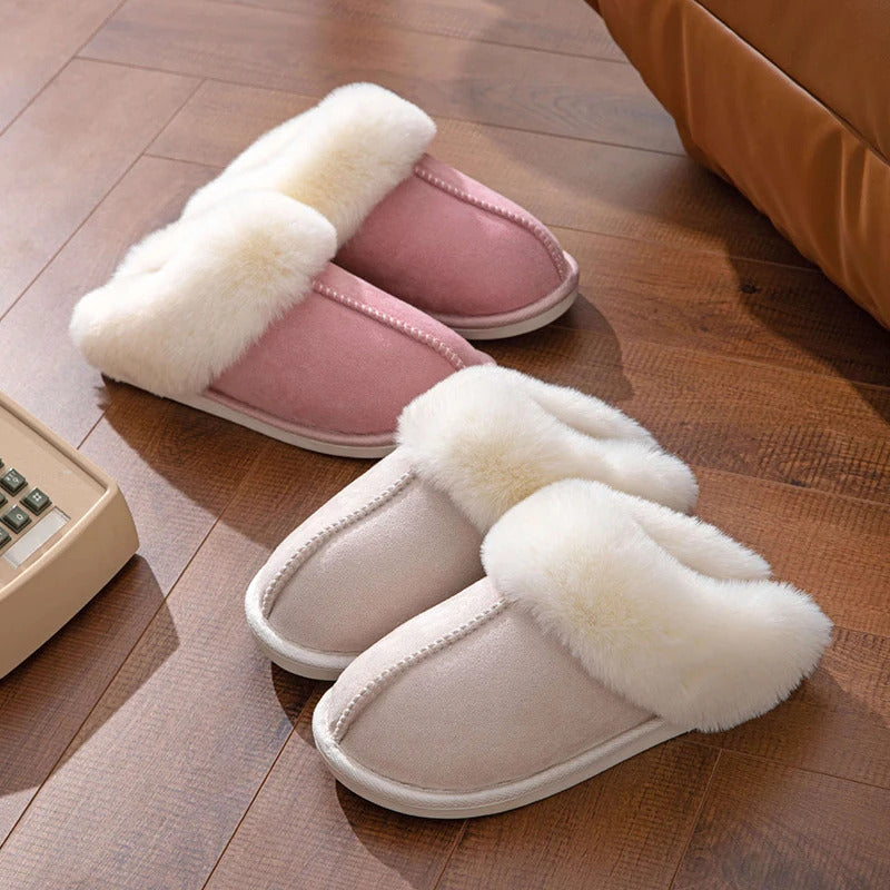 2023 Winter Warm Flat Fur Slippers Women Faux Suede Fluffy Furry Home Slides Woman Comfort Non Slip Indoor Floor Cotton Shoes