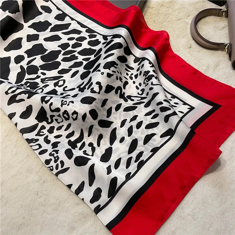 Fashionable 70*70cm Leopard Print Scarf For Women Spring/summer Soft Satin Borders Square Bandana Sun Protection Shawls