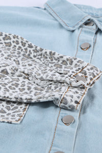 White Contrast Leopard Denim Jacket