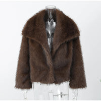 Luxury Fluffy Women Faux Fur Overcoat Fashion Lapel Long Sleeve Pockets Cardigan Jacket Winter Female Chic Thick Streetwear 2024