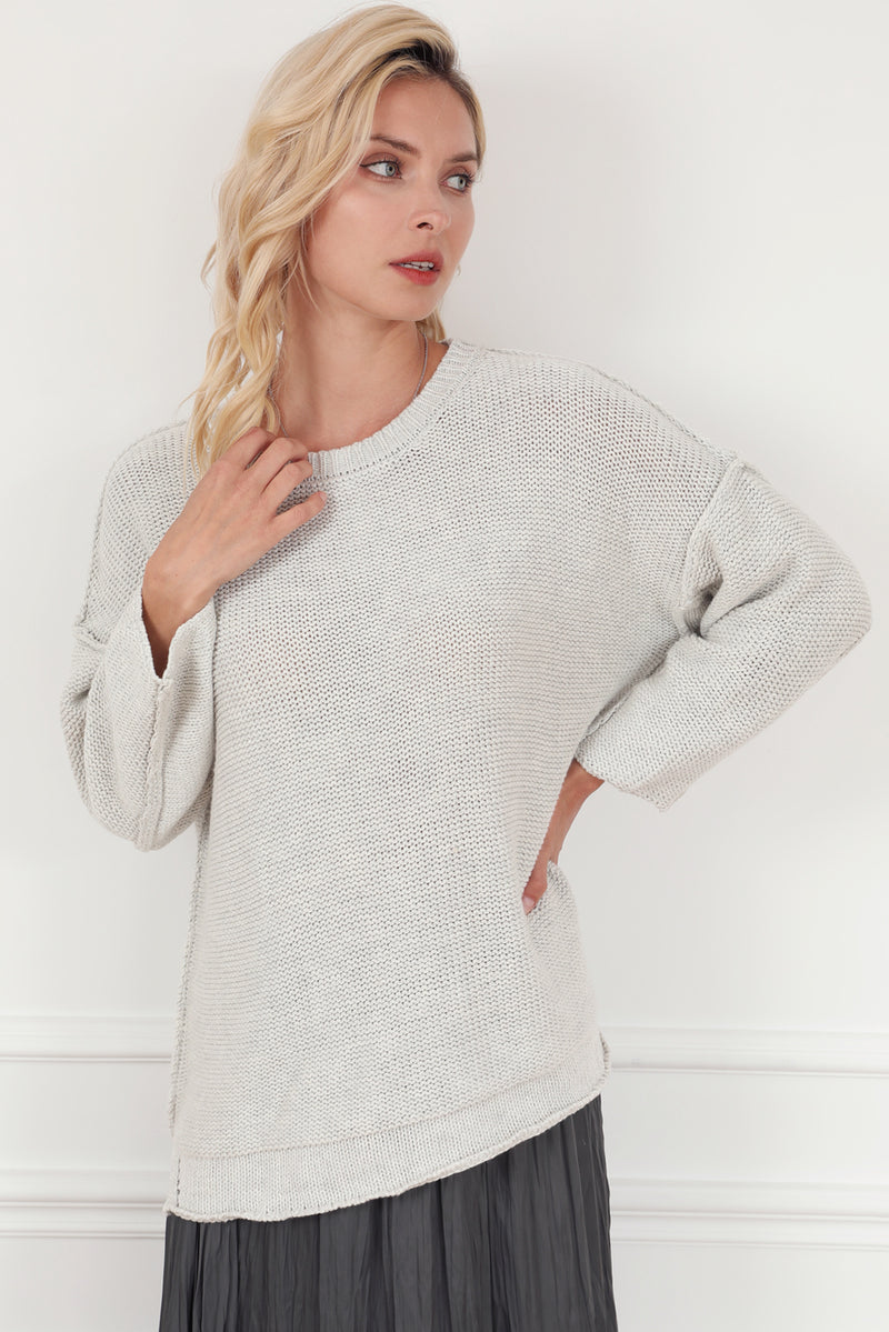 Beige Slouchy Textured Knit Loose Sweater