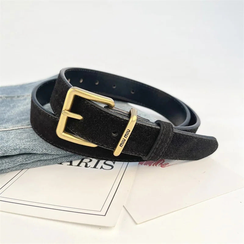 Luxury New Double Genuine Leather Belt for Women Cowhide Suede Belts with Trendy Square Alloy Buckle Ideal for Dresses and Jeans