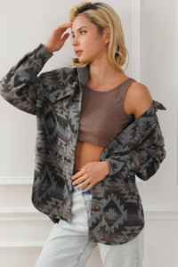 Gray Western Aztec Print Drop Shoulder Casual Shacket