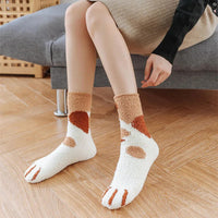 6 pairs Woman socks Set Cartoon Cute 3D Dog Cat Paw Pattern Winter Female Fleece Warm Home Floor Sleeping Thick Socks Wholesale