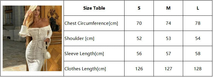 White Off Shoulder Lace Up Flare Long Sleeve Slim Maxi Dress Women Hollow Out Mermaid Floor Length Vestidos Female Elegant Robe