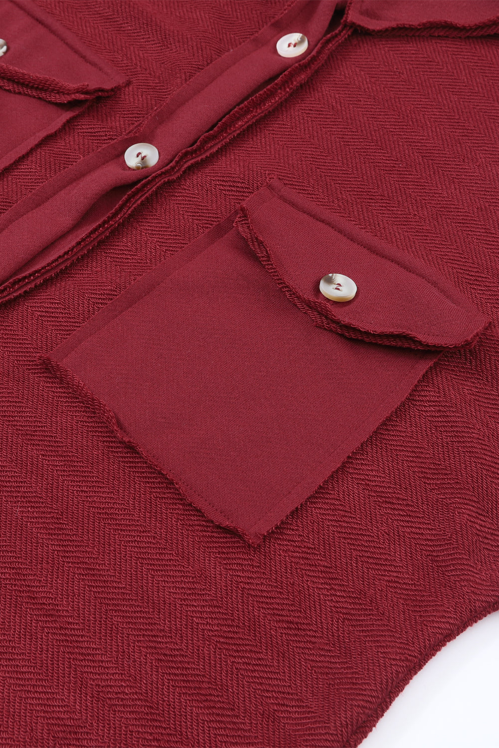 Fiery Red Contrast Flap Pockets Relaxed Shacket