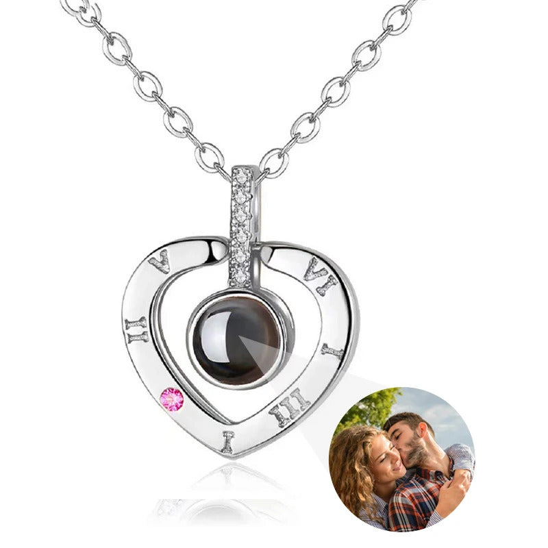 Custom Photo Projection Necklace with Picture Inside I Love You Necklace 100 Languages Personalized Heart Pendant Necklace Gift