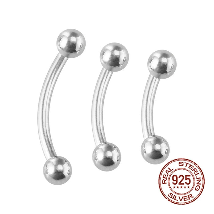 1PC 925 Sterling Silver Curved Barbell Tongue Rings Women 16G Lip Ring Eyebrow Nipple Rook Piercing Jewelry Cartilage Earrings