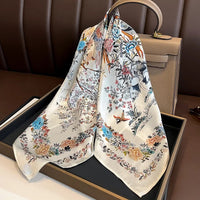 2024 New Silk Square Hair Scarf Foulard Pashmina Shawls Wraps Neck Scarves Women Floral Bandana Headbands Floral Bufandas Female