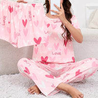 Women's Short Sleeve Crew Neck Top With Shorts And Pants 3 Piece Loungewear Sleepwear Lounge Sets Nighty Print Casual Pajama Set