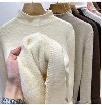 Turtleneck Winter Sweater Women Elegant Thicken Velvet Lined Warm Sueter Knitted Pullover Slim Tops Jersey Knitwear Jumper New