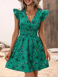 Chic Flower Print Vest A-Line Dress Women Summer V-Neck Mini Skirt Elegant Vacation Dresses