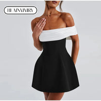 2024 Back Big Bow Decoration Mini Dress Fashion Off Shoulder High Waist Sleeveless Backless Dresses Autumnm New Party Gowns