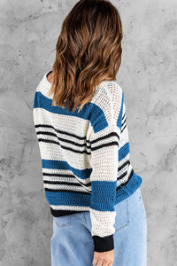 Gray Loose Fit Striped Pattern Sweater