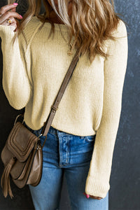 Apricot Raglan Sleeve Crewneck Casual Sweater