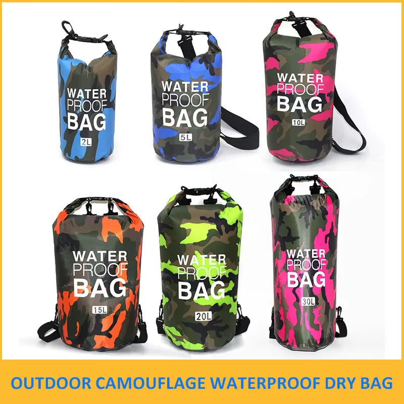 2/5/10/15/30L Outdoor Camouflage Waterproof Dry Bags Portable Rafting Diving Dry Bag Sack PVC Swimming Bags for River Trekking