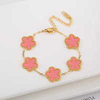 Classic Stainless Steel Five Leaf Flower Jewelry Necklace Set Bracelet Earrings Simple for Woman Girl Party Daily Wear Jewelry