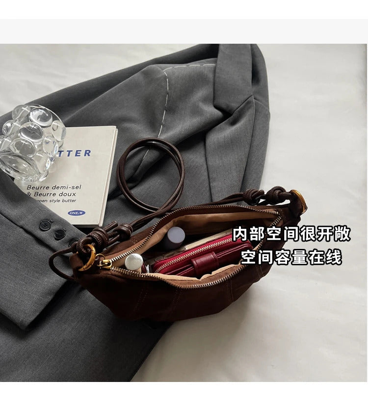 Velvet Material Zipper 2024 High Quality Shoulder Bag Solid Color Simple Fashionable Crossbody Bag Soft Western Style Handbag