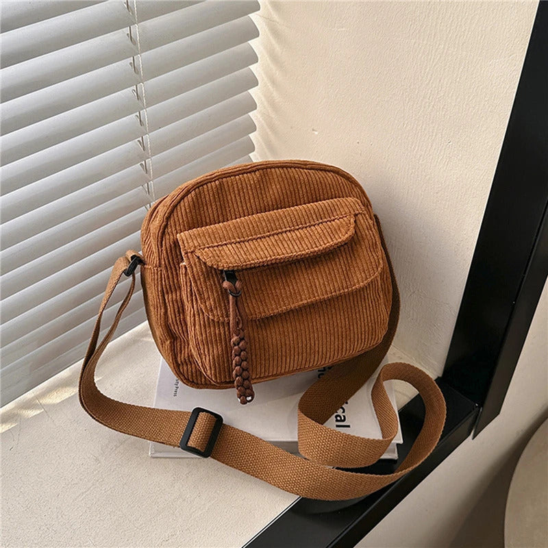 Corduroy Women's Small Shoulder Bag Teenager Girl Crossbody Bag Bolsa Cute Tote Student Street Korean Harajuku Messenger Bags