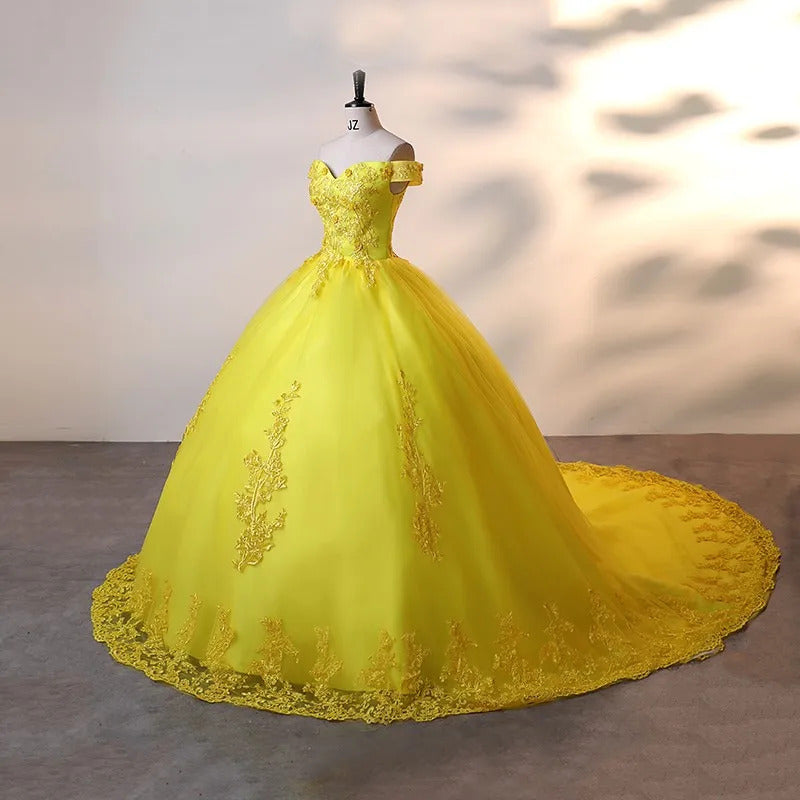 Ashley Gloria Yellow Party Dresses 15quinceanera Dresses 2024 Elegant Ball Gown Classic Lace Vestidos Customized B01