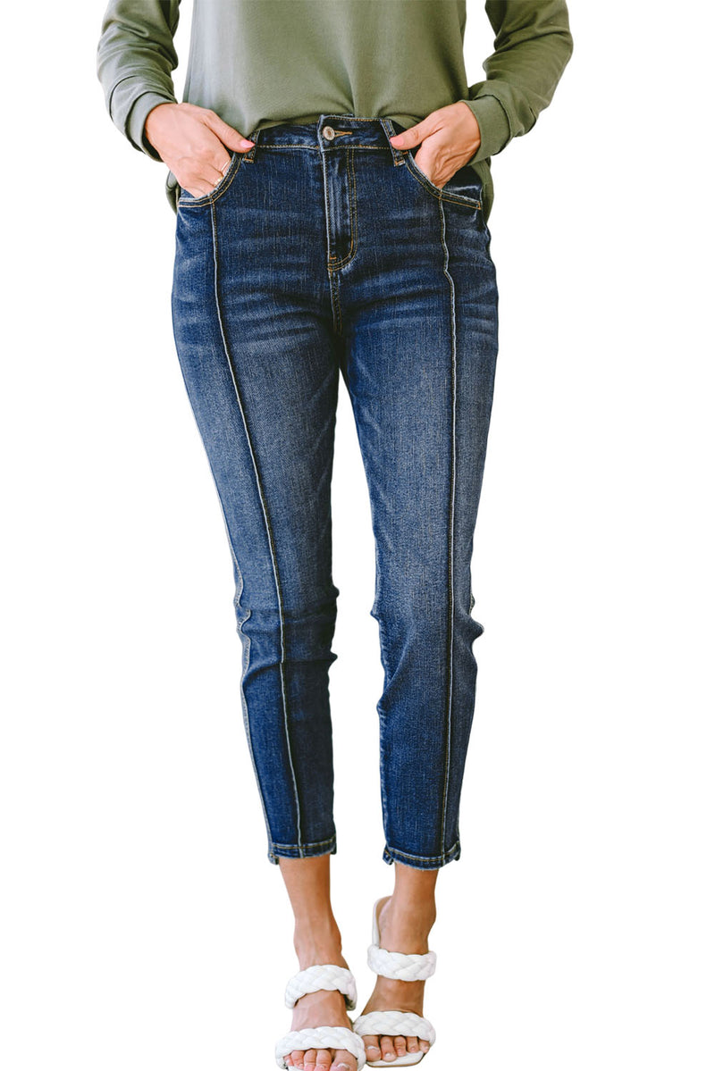 Blue Seamed High Waist Skinny Fit Jeans