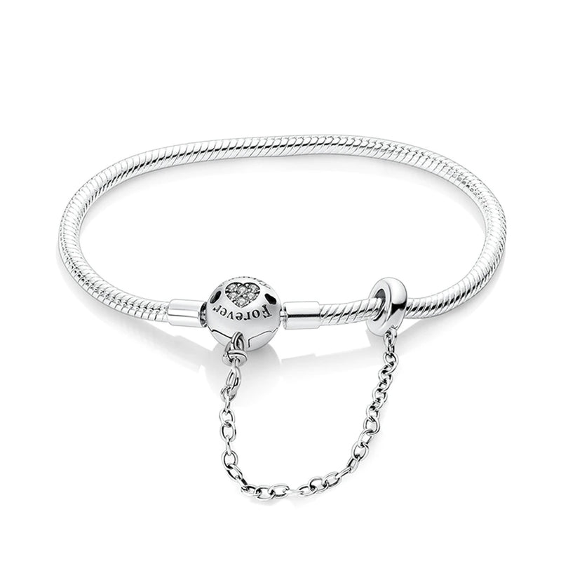 Silver Plated Stars Heart Shape Butterflies Clover Clasp Bracelet for Women Fit Original Charms Beads DIY Making Gift