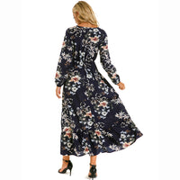 Women Maxi Dresses Sping Autumn Bohemian Casual Full Sleeve High Waist Beach Woman Chiffon Dresses Floral Vestidoes Long Dress