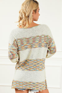 Multicolor Space Dye Henley Knit Sweater