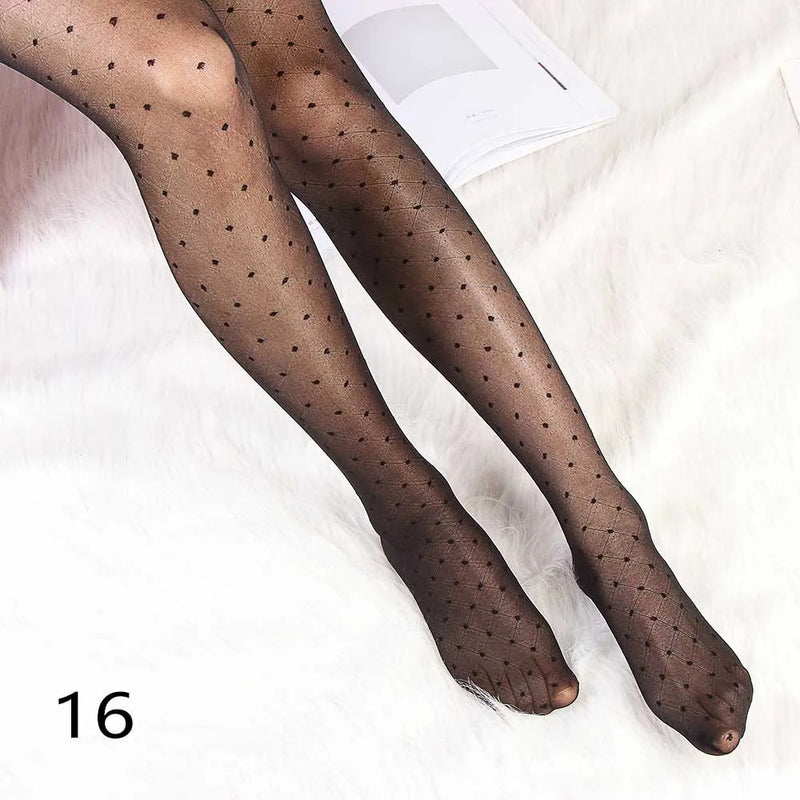 Sexy Women Tights Classic Small Polka Dot Silk Stockings Thin Vintage Faux Tattoo Thigh Sheer Pantyhose Female Elastic Hosiery