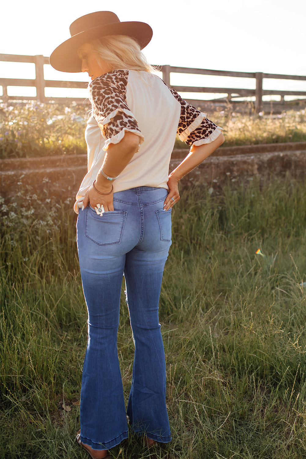 High Waist Distressed Flare Jeans