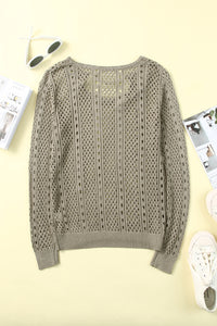 Khaki Hollow-out Chain Neckline Knit Sweater