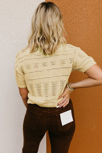 Beige Knitted Hollow out Short Sleeve Crop Sweater