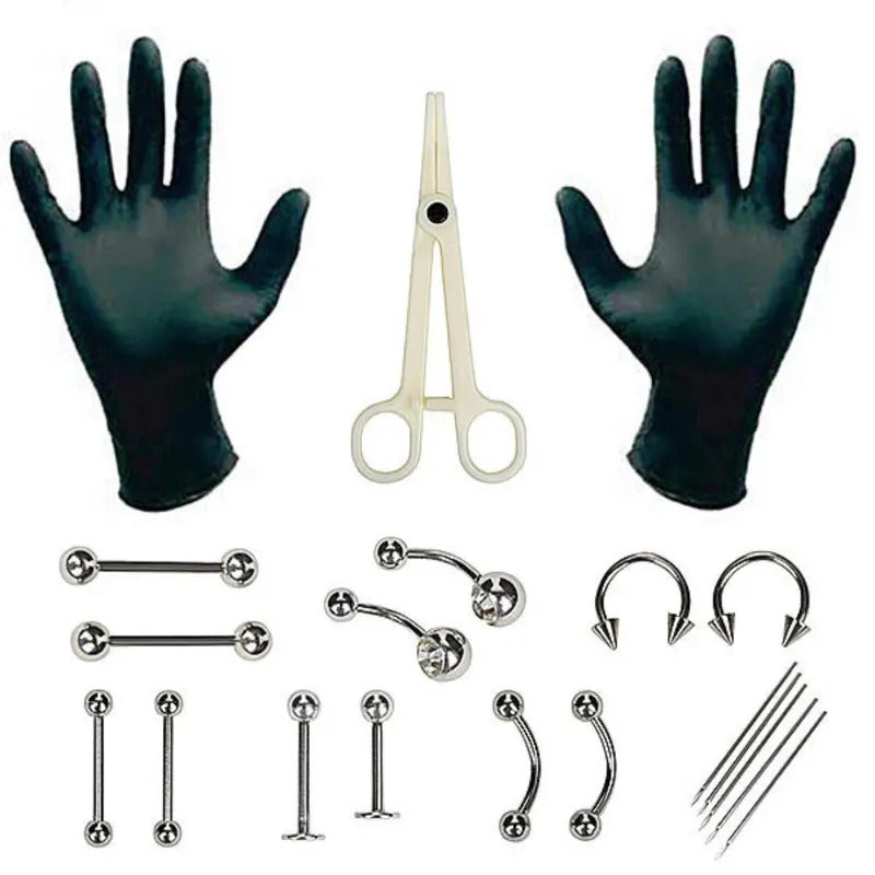 1 Set Disposable Professional Body Piercing Tool Kit Piercing Needle Clamp Tools Ear Tragus Nose Eyebrow Navel Piercings 316