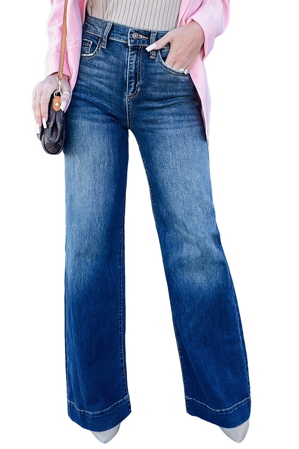 Blue High Rise Wide Leg Jeans