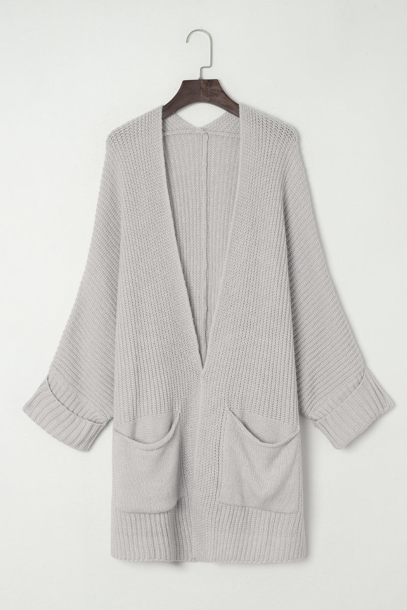 Gray Oversized Fold Over Sleeve Sweater Cardigan