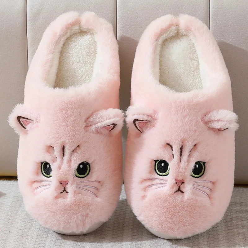 2024 New Cute Cat Slippers Fluffy Furry Women Home Slippers Men Winter Plush Slides Indoor Fuzzy Slippers Lovely Cotton Shoes