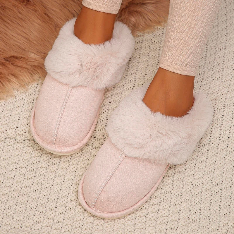 Closed Toe Warm Cotton Slippers Women Faux Fur Thicken Plush Winter Home Shoes Woman Lightweight Casual Indoor Slides Female