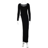 Woman Clothing Long Sleeve High Slit Black T-shirt Dress Y2K Streetwear 2024 Fall Ladies High Waist Slim Irregular Long Dresses