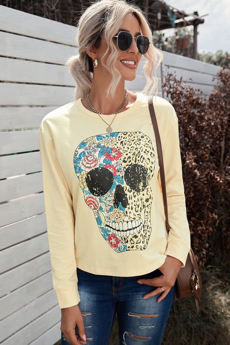 Antique Leopard Flower Skull Halloween Graphic Top