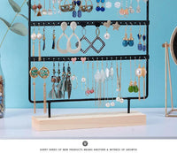 Earring Stand Wooden Base Jewelry Towel with Holes Hanging Jewelry Organizer Large Metal Holder for Earrings Ear Stud Necklace