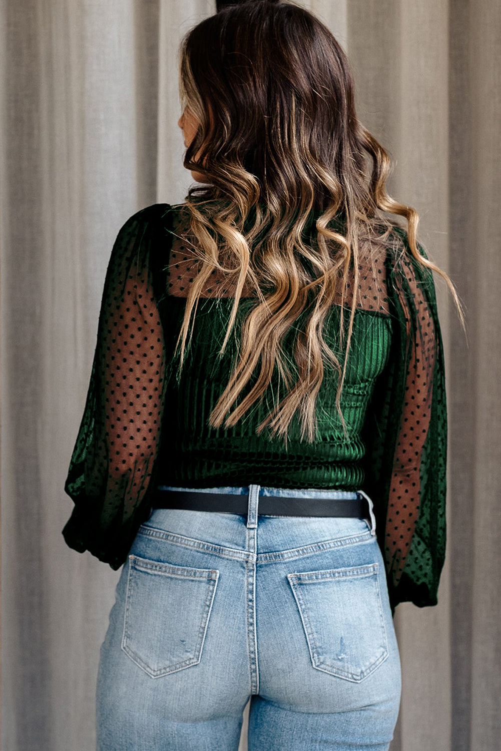 Green Sheer Dotty Long Sleeve Ribbed Velvet Bodysuit