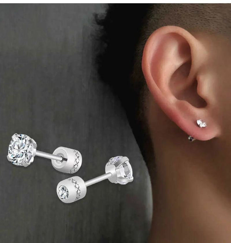 1Pair Stainless Steel Crystals Stud Earrings For Men Women Not Fade Ear Rings Jewelry