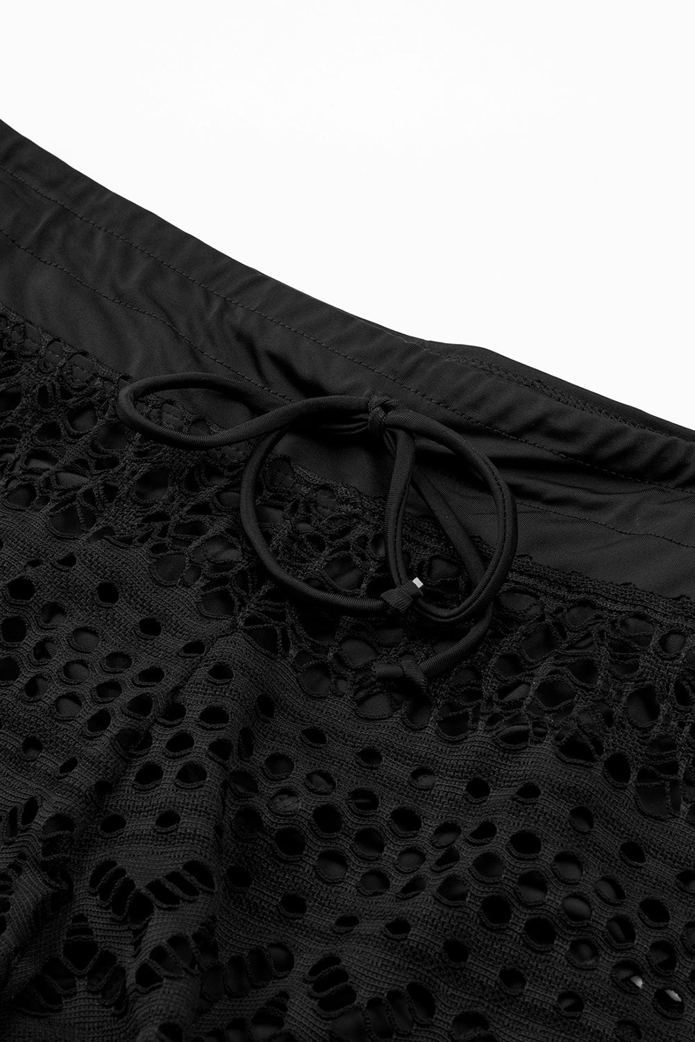 Black Lace Shorts Attached Swim Bottom