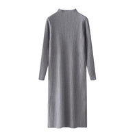 ABRINI Women Fall Versatile Mock Neck Knit Dress New Winter Inner Layer Long Sleeved Dress Casual Loose Mid-Length Sweater Dress