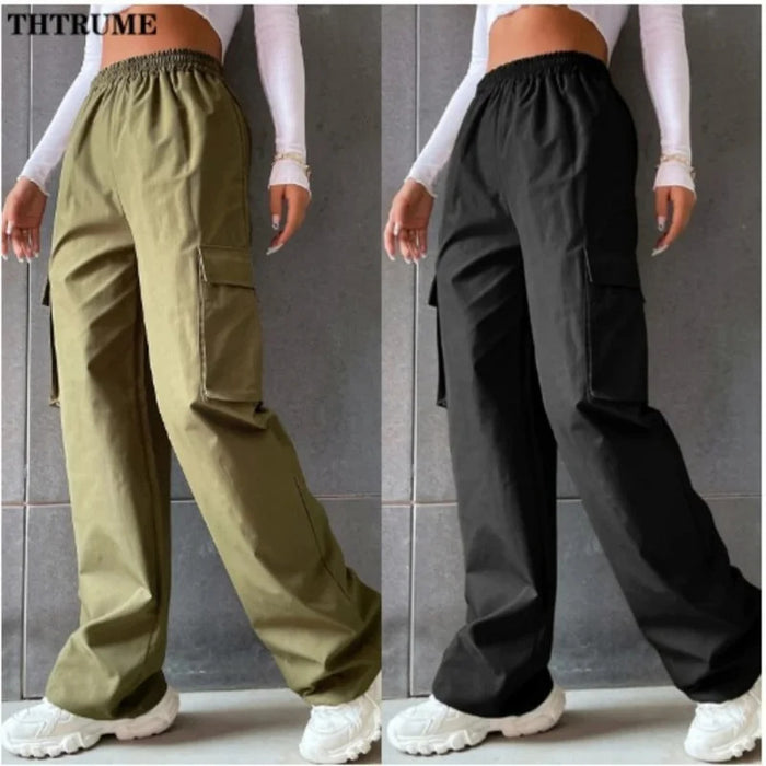 Vintage Streetwear Cargo Pants Fashion Women Solid Oversized Pocket High Waist Baggy Pant Casual Hip Hop Straight New Trousers