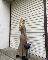 Tossy Lace-Up Female Knit Maxi Dress Autumn High Waist Fashion Patchwork Long Sleeve Loose Solid Dress Bandage Knitwear Dress